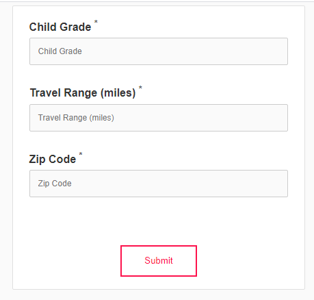 Champ de saisie de formulaire frontal personnalisé pour capturer le niveau scolaire de l'enfant, partie du formulaire intégré à SquareSpace.