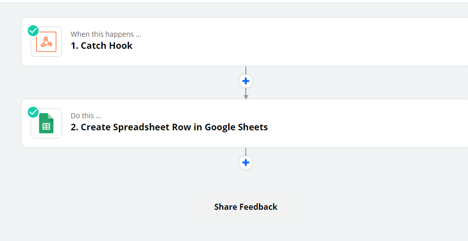 Étape d'automatisation Zapier : Catch Hook utilisé pour recevoir des données du formulaire du site web et déclencher des processus backend.