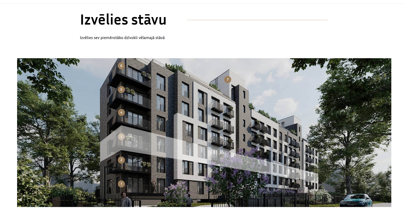 Page de sélection des étages avec visualisation interactive du bâtiment et niveaux numérotés.